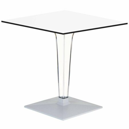 FINE-LINE 24 in. Ice HPL Top Square Dining Table with Transparent Base White FI2845394